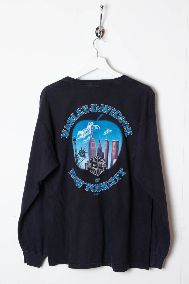 2000 Harley Davidson New York City Blue Flame Longsleeve T-Shirt (M) - 97th Vintage