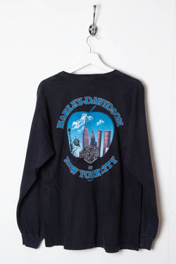 Image of 2000 Harley Davidson New York City Blue Flame Longsleeve T-Shirt (M) - 97th Vintage