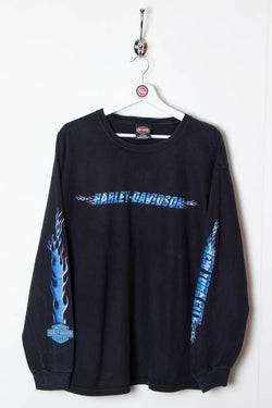 Image of 2000 Harley Davidson New York City Blue Flame Longsleeve T-Shirt (M) - 97th Vintage