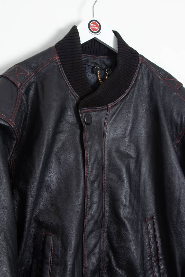 Italian Leather Bomber Jacket (XL) – 97th Vintage
