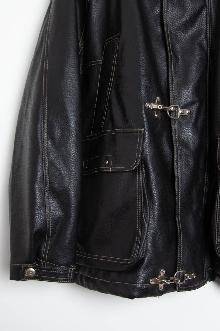 Image of Fireman Buckle Leather Bomber Jacket (XXL)