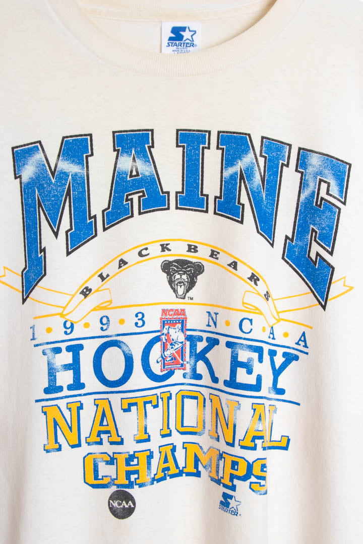 Image of 1993 Maine Black Bears Ice Hockey Champions Single Stitch Starter T-Shirt (L)