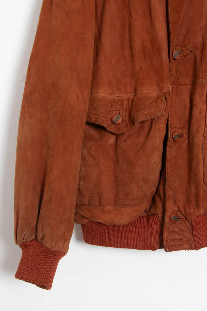 Image of Hugo Boss Suede Leather Bomber Jacket (M)