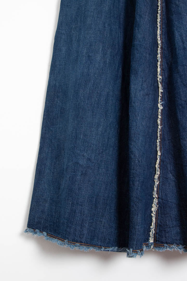 Image of Women's Christian Dior Frayed Raw Edge Denim Maxi Skirt (UK 6)