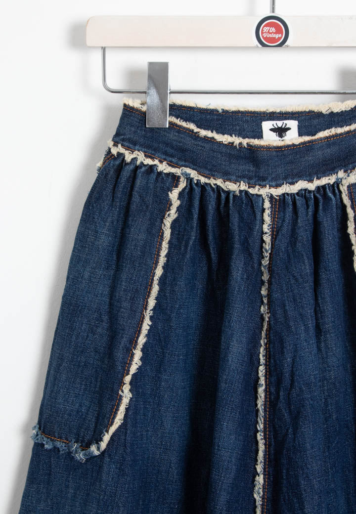 Image of Women's Christian Dior Frayed Raw Edge Denim Maxi Skirt (UK 6)