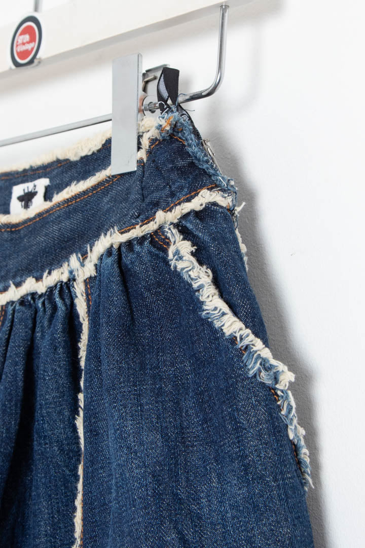 Image of Women's Christian Dior Frayed Raw Edge Denim Maxi Skirt (UK 6)