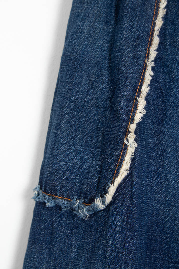 Image of Women's Christian Dior Frayed Raw Edge Denim Maxi Skirt (UK 6)