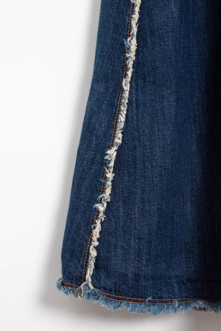 Image of Women's Christian Dior Frayed Raw Edge Denim Maxi Skirt (UK 6)