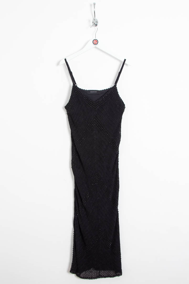 Image of Women's Gucci Tom Ford Era Beaded Chevron Crochet-Knit Slip Maxi Dress (UK 10)