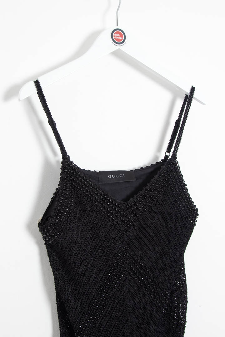 Image of Women's Gucci Tom Ford Era Beaded Chevron Crochet-Knit Slip Maxi Dress (UK 10)