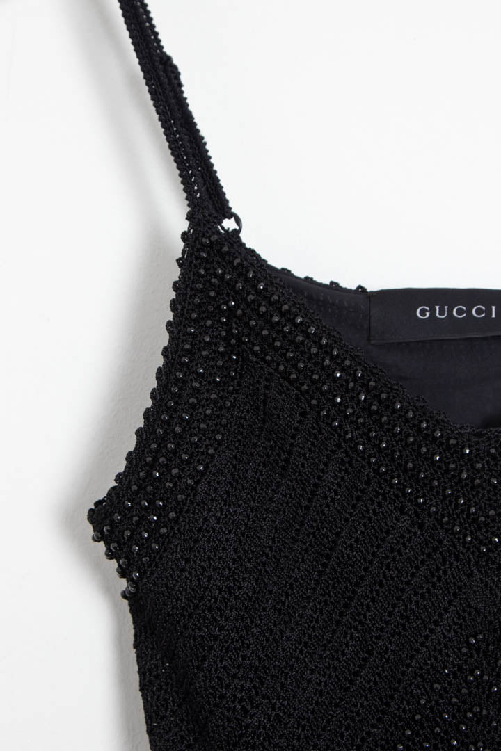 Image of Women's Gucci Tom Ford Era Beaded Chevron Crochet-Knit Slip Maxi Dress (UK 10)