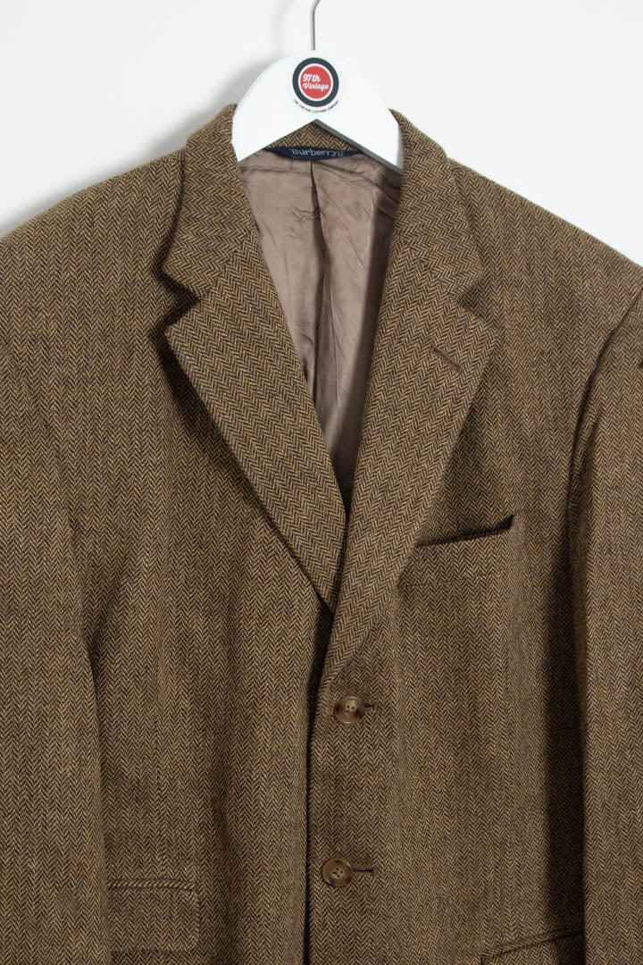 Image of Burberry Herringbone Wool Tweed Blazer Jacket (L)