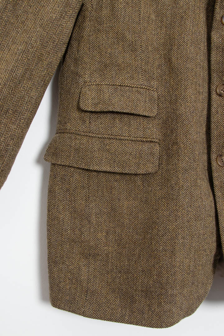 Image of Burberry Herringbone Wool Tweed Blazer Jacket (L)