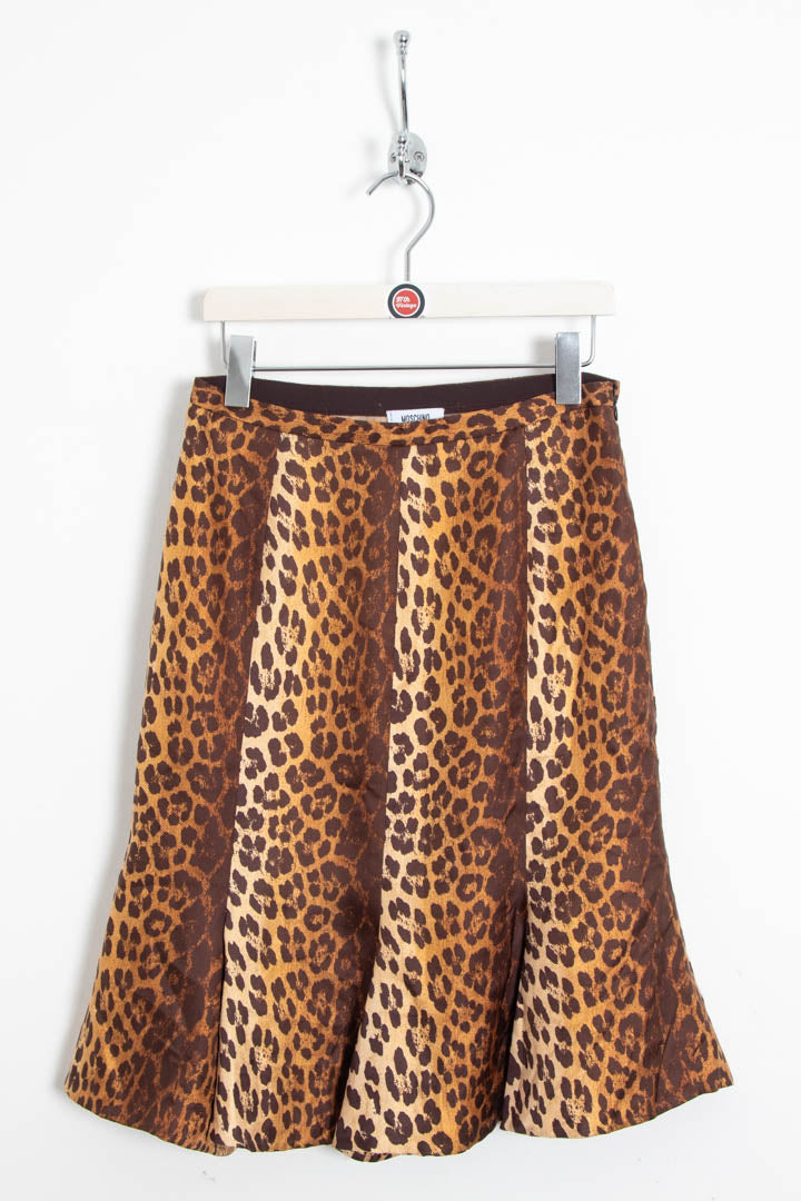 Image of Women's Moschino Leopard Print Structured Gored Silk Skirt (UK 10)