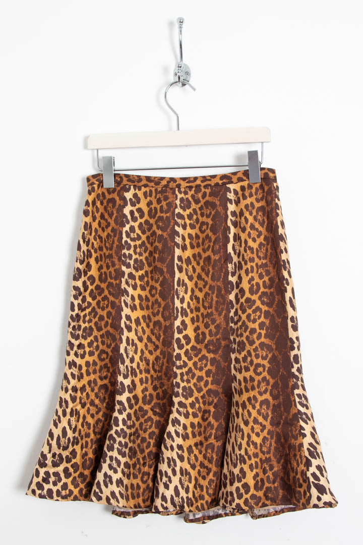 Image of Women's Moschino Leopard Print Structured Gored Silk Skirt (UK 10)