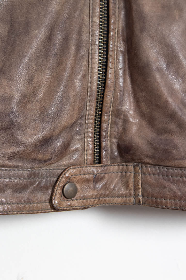 Image of Women's Diesel Distressed Brown Leather Biker Jacket (S)