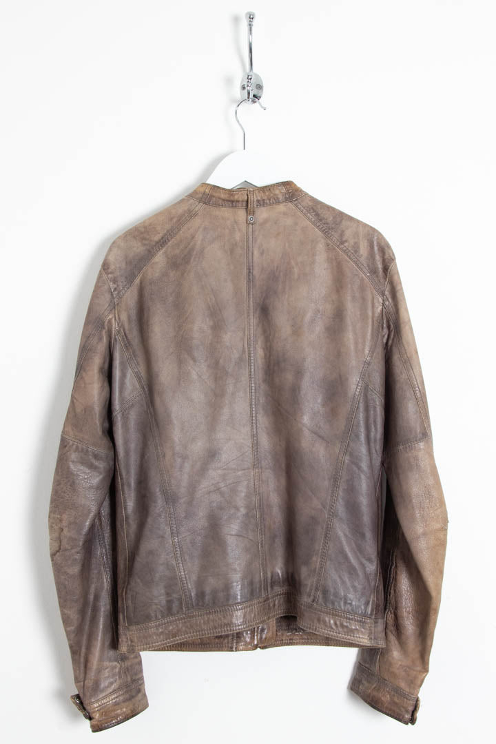 Image of Women's Diesel Distressed Brown Leather Biker Jacket (S)