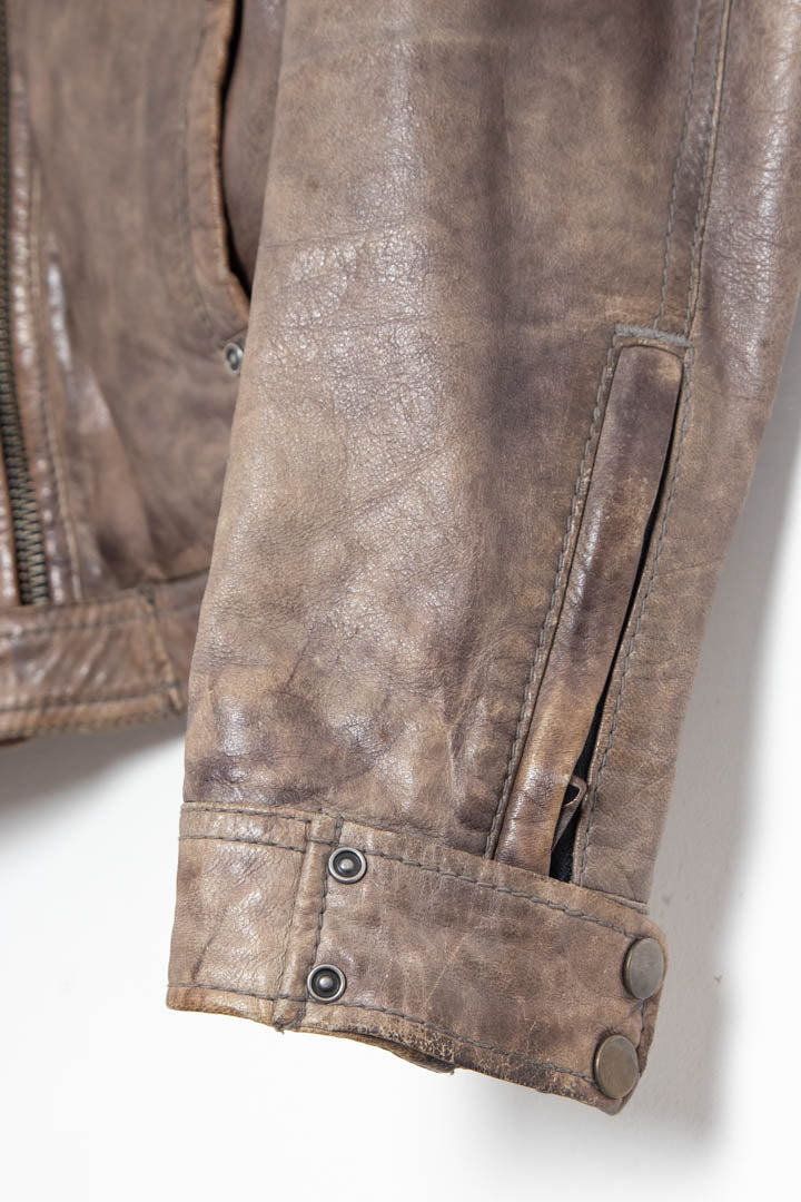 Image of Women's Diesel Distressed Brown Leather Biker Jacket (S)