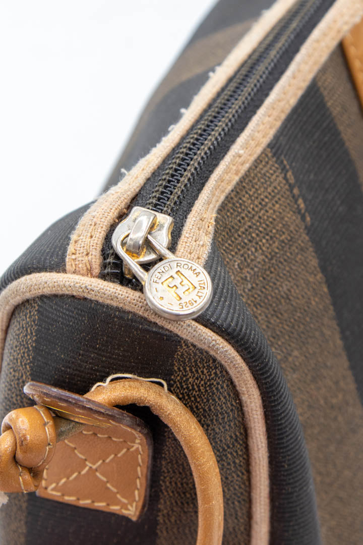 Image of Fendi Pequin Canvas Leather Crossbody Bag