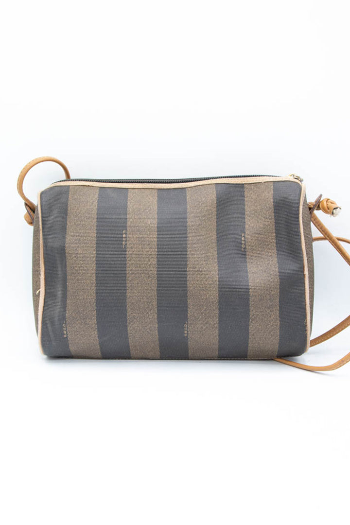 Image of Fendi Pequin Canvas Leather Crossbody Bag