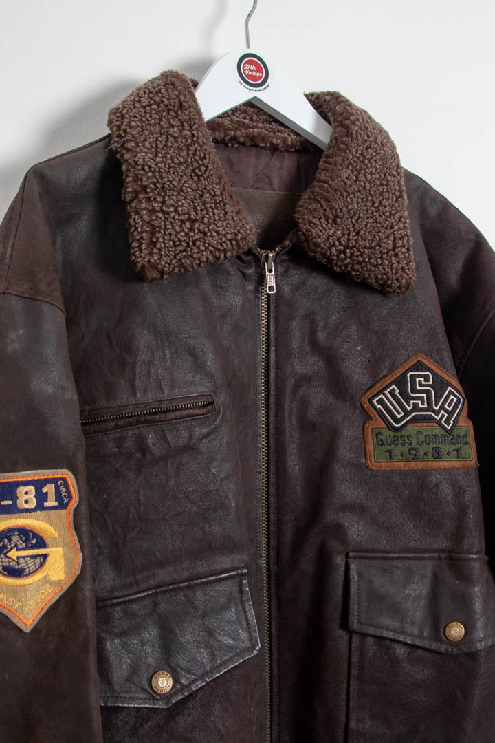 Image of Guess Leather Bomber Jacket (XL)
