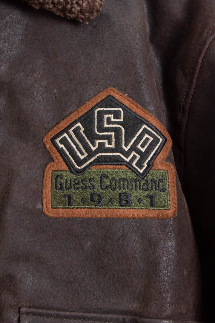 Image of Guess Leather Bomber Jacket (XL)