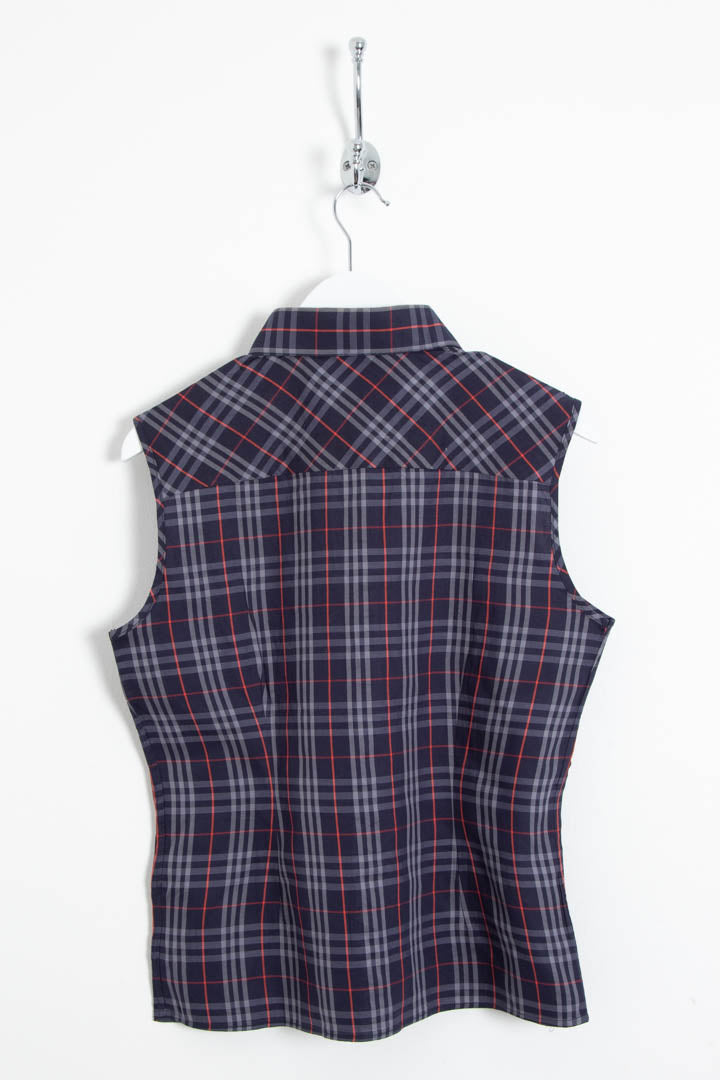 Image of Women's Burberry Checkered Sleeveless Button Up Shirt (S)