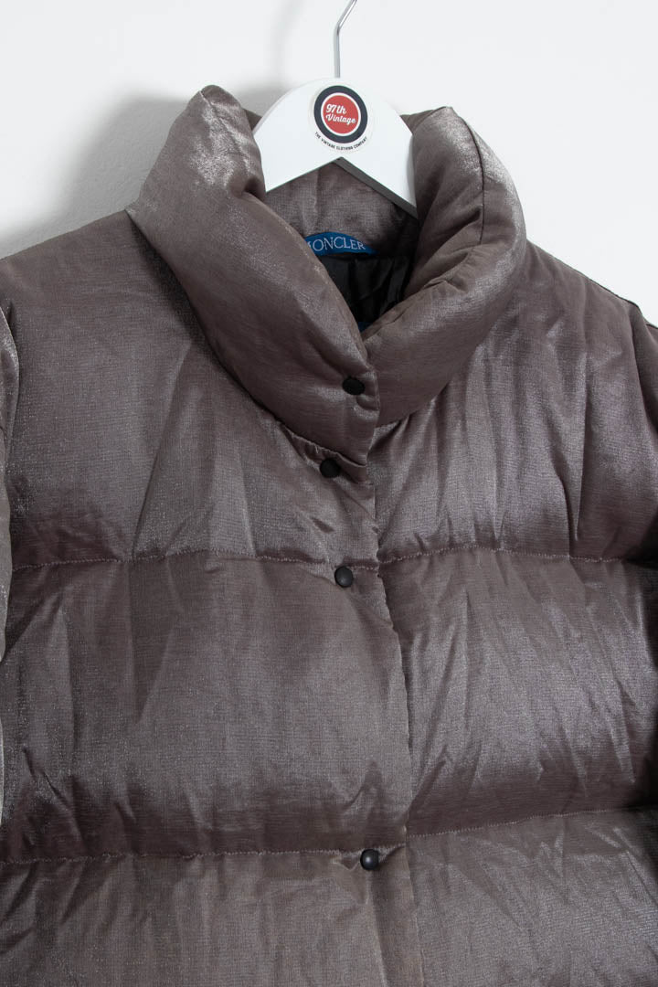 Image of Women's Moncler Grenoble Shimmer Metallic Down Puffer Coat (XL)