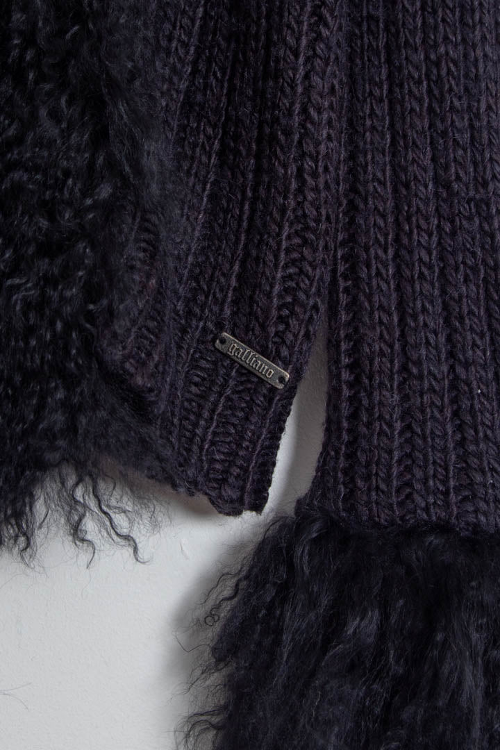 Image of Women's John Galliano Mongolian Lamb Fur Trim Ribbed Cardigan (M)