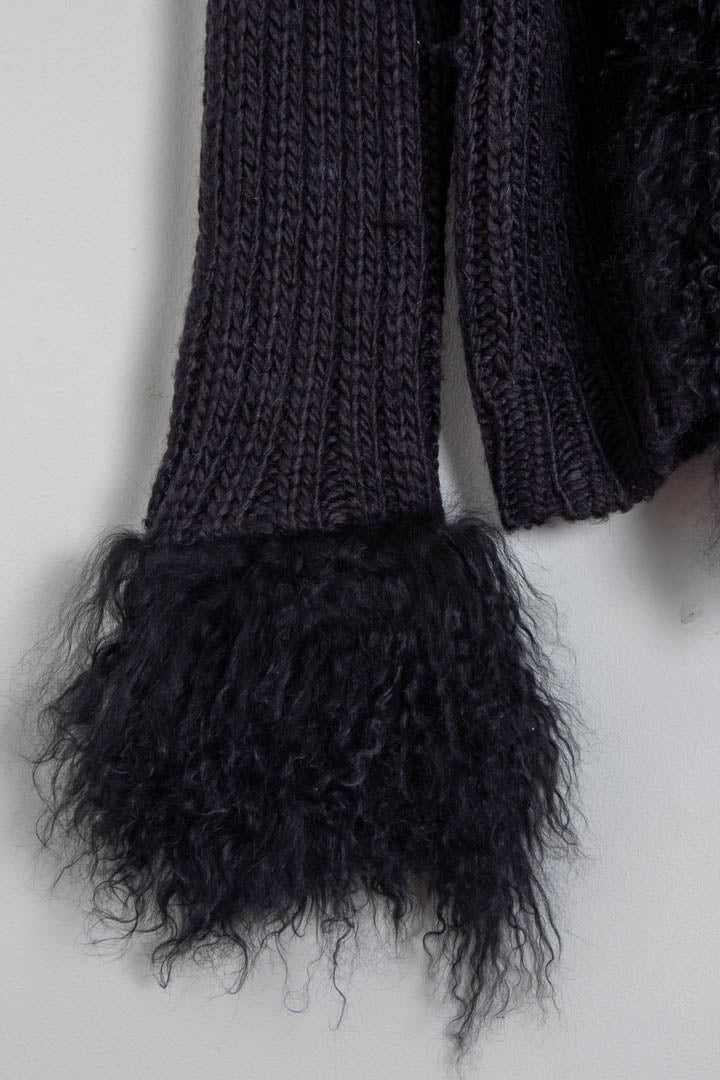 Image of Women's John Galliano Mongolian Lamb Fur Trim Ribbed Cardigan (M)