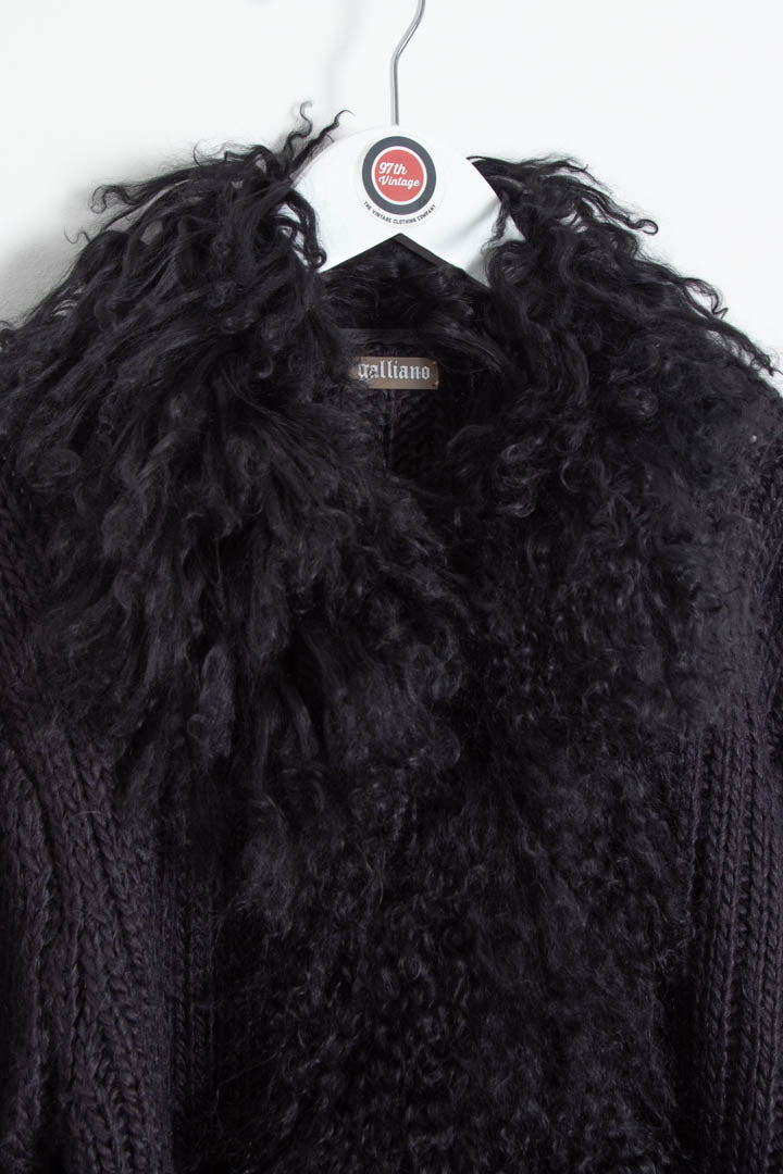 Image of Women's John Galliano Mongolian Lamb Fur Trim Ribbed Cardigan (M)