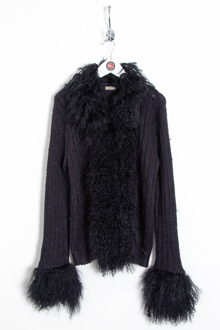 Image of Women's John Galliano Mongolian Lamb Fur Trim Ribbed Cardigan (M)