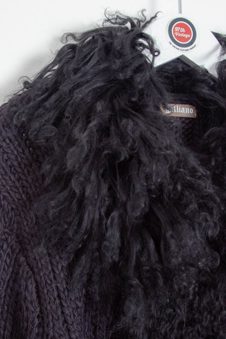 Image of Women's John Galliano Mongolian Lamb Fur Trim Ribbed Cardigan (M)
