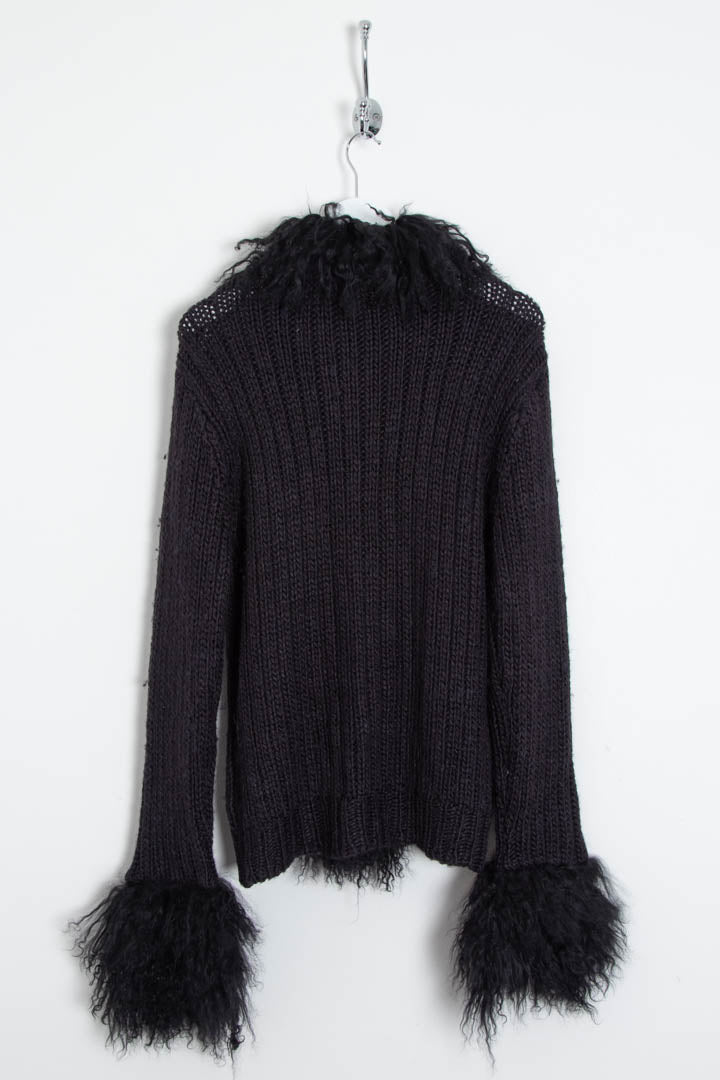 Image of Women's John Galliano Mongolian Lamb Fur Trim Ribbed Cardigan (M)