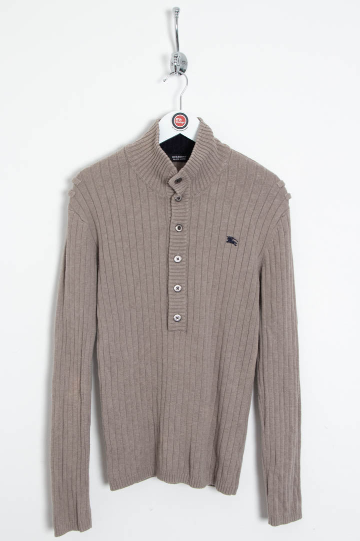 Image of Burberry Half Button Ribbed Knitted Sweater (XS)