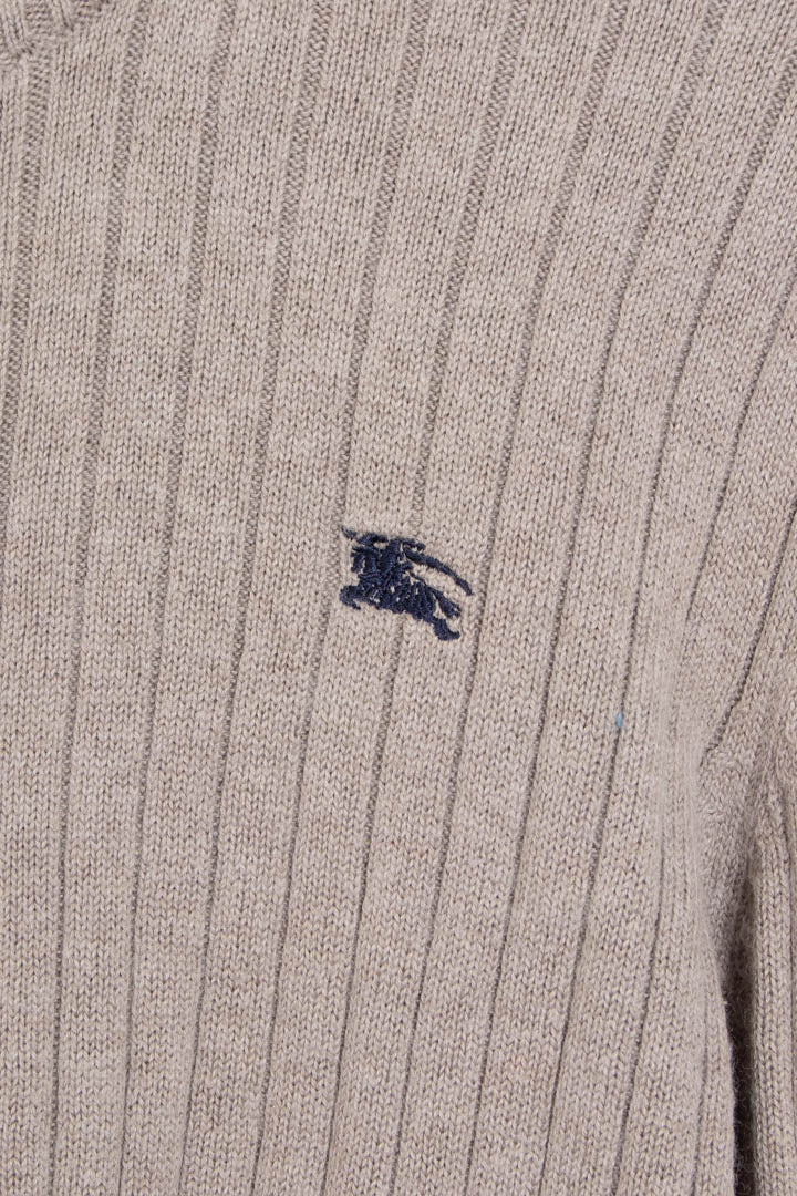 Image of Burberry Half Button Ribbed Knitted Sweater (XS)