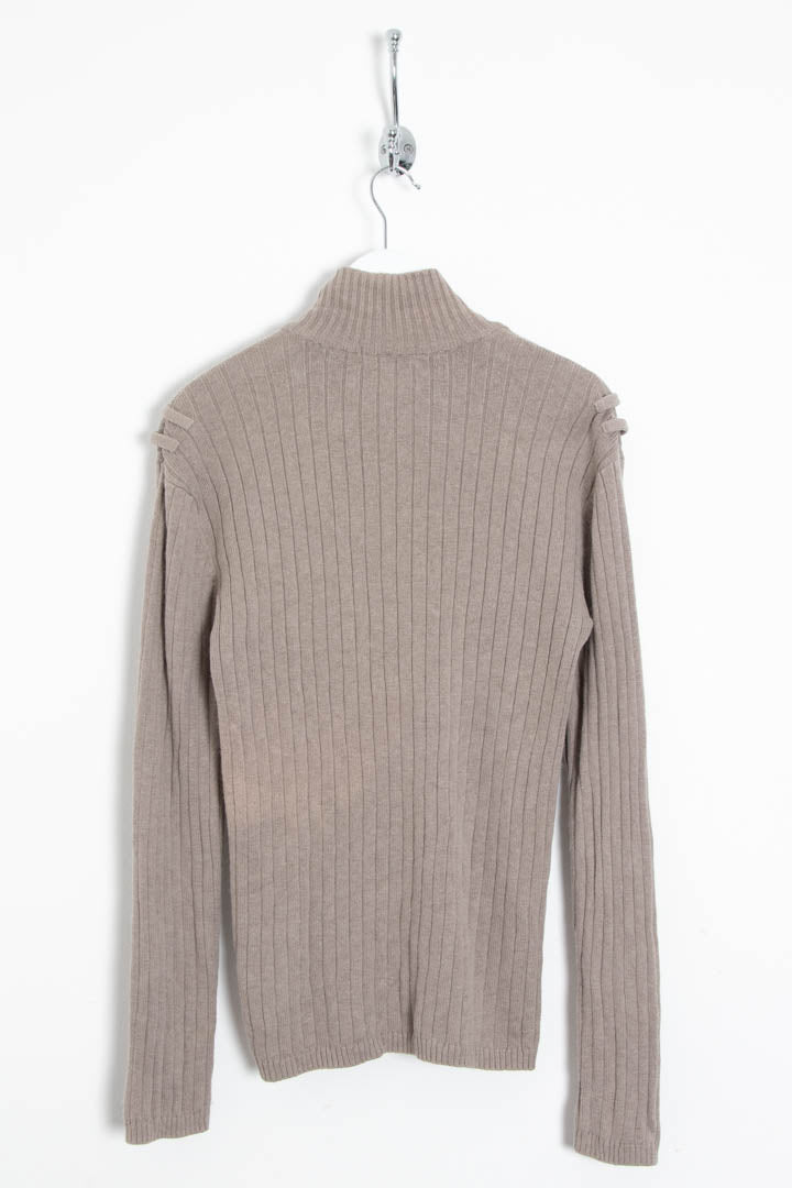 Image of Burberry Half Button Ribbed Knitted Sweater (XS)