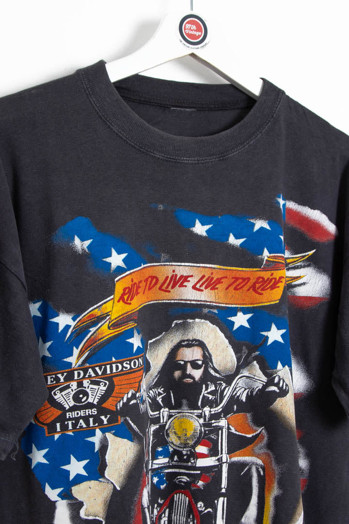 Image of 1999 Harley Davidson Italy Ride to Live Live to Ride T-Shirt (M)