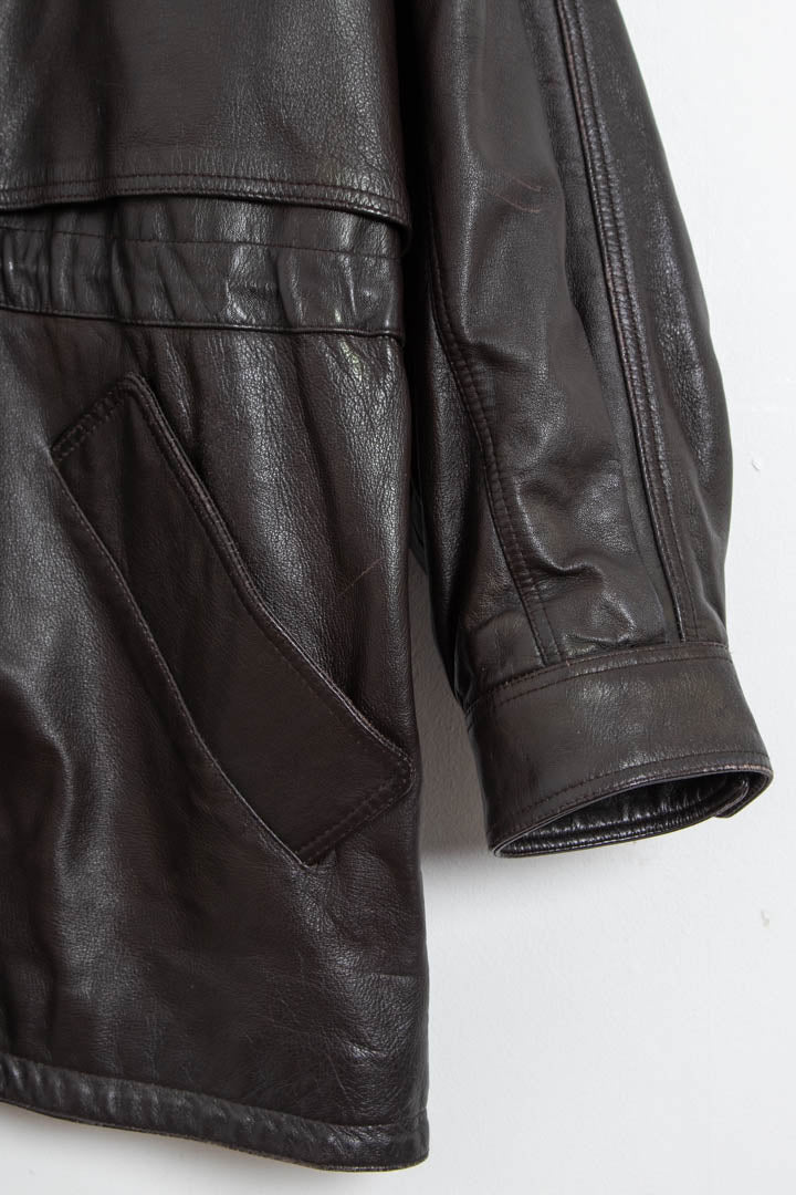 Image of Burberry Nova Check Lined Leather Parka Jacket (L)