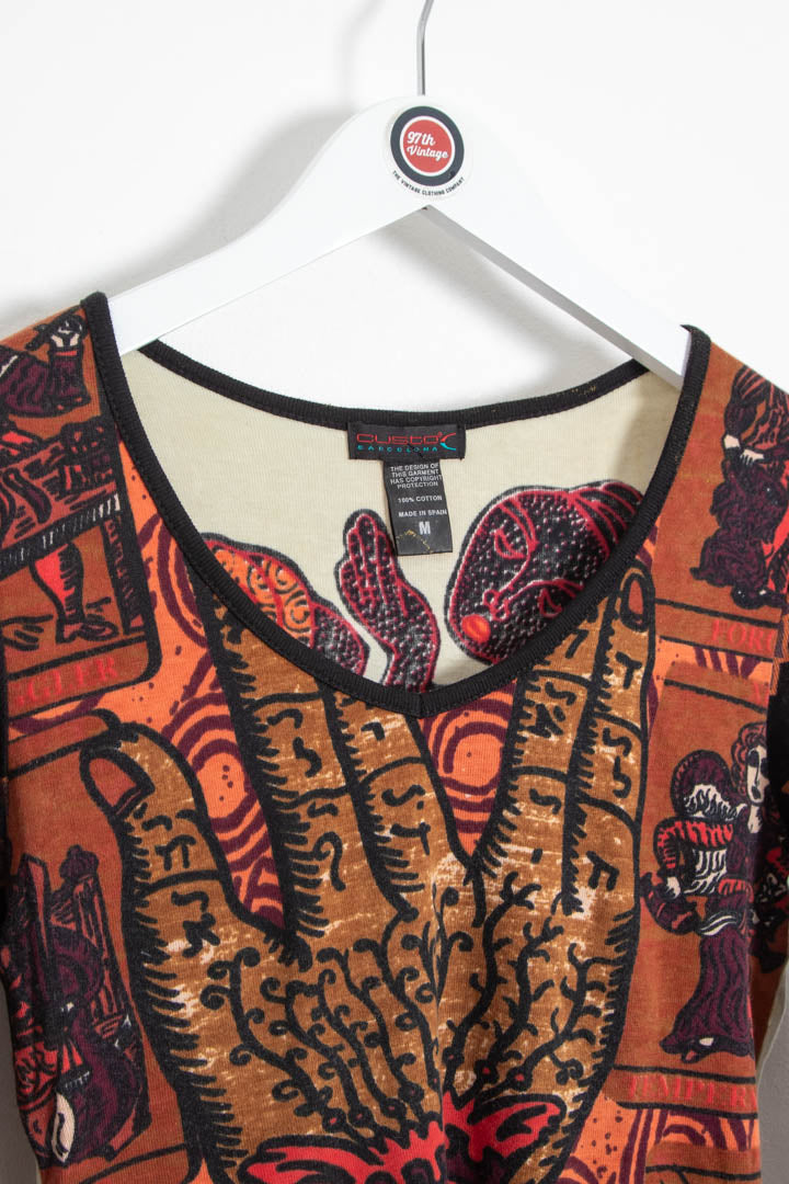 Image of Women's Custo Barcelona Hamsa Hand & Tarot Card Graphic Long Sleeve Top (M)
