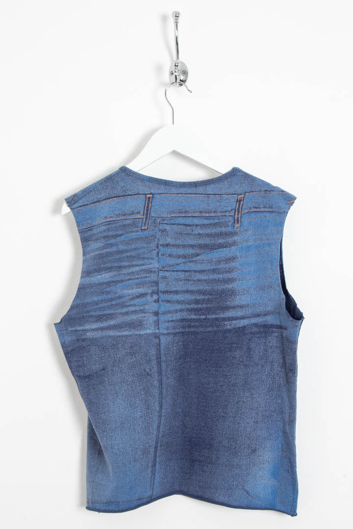Image of Women's Roberto Cavalli Trompe L'oeil Denim Print Tank Vest Top (M)