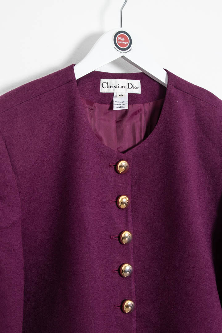 Image of Women's Christian Dior Collarless Wool Blazer (L)