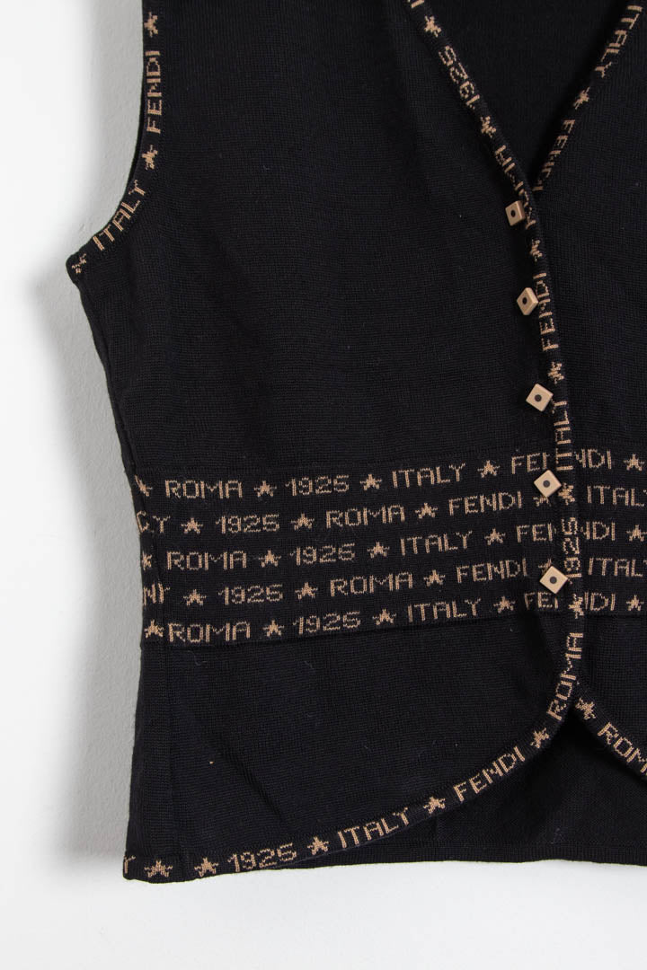 Image of Women's Fendi Logo Patterned Knitted Sweater Vest (S)
