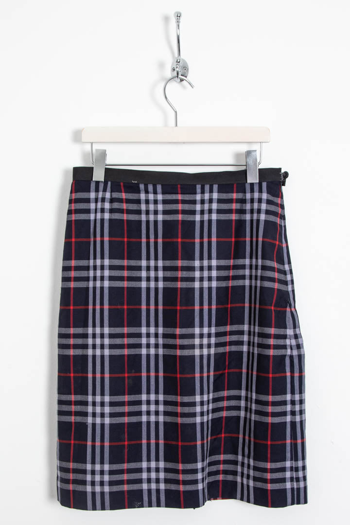 Image of Women's Burberry Checkered Wool Midi Pencil Skirt (UK 12)