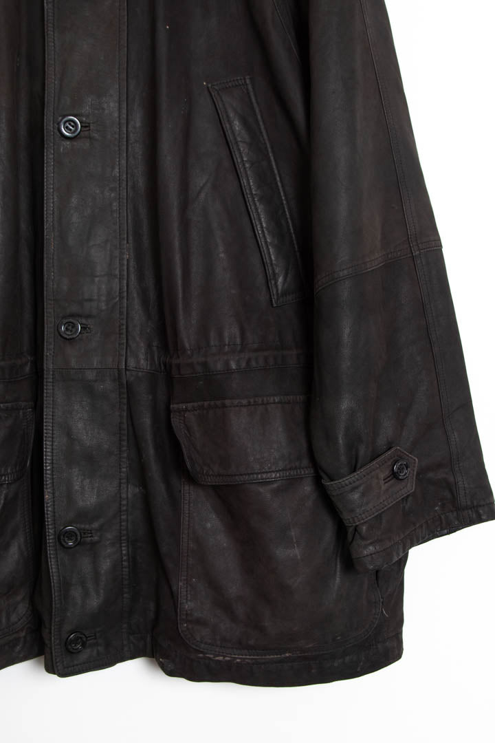 Image of Burberry Nubuk Leather Parka Coat (XL)