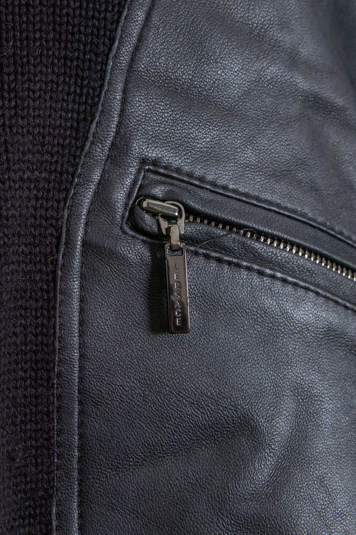 Image of Versace Wool Leather 1/4 Zip Knitted Jumper (M)