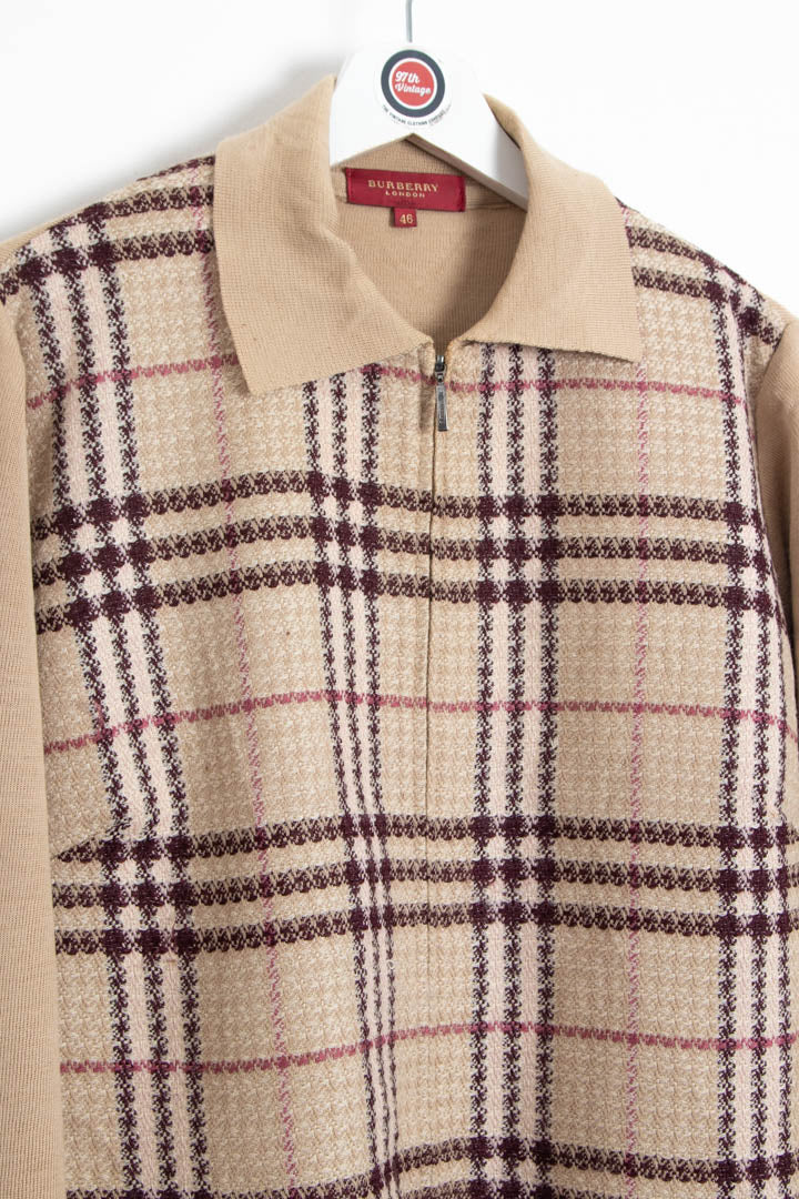 Image of Women's Burberry Zip Through Nova Check Knitted Jacket (L)