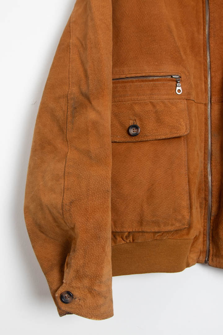 Image of Suede Leather Trucker Jacket (L)
