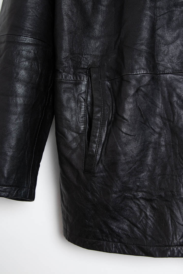 Image of Women's Black Leather Coat (XL)