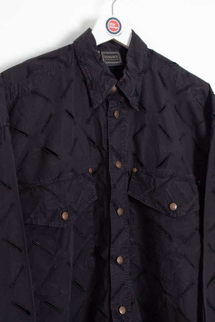 Image of Versace Textured Long Sleeve Shirt (M)